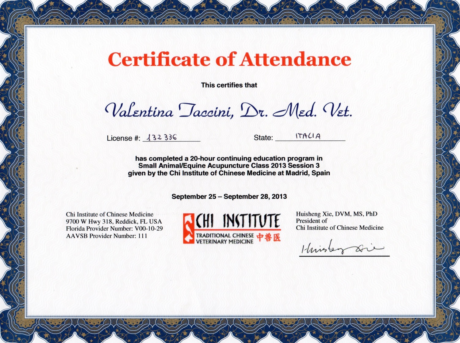 Agopuntura veterinaria Pisa Certificato Agopuntura veterinaria Pisa
